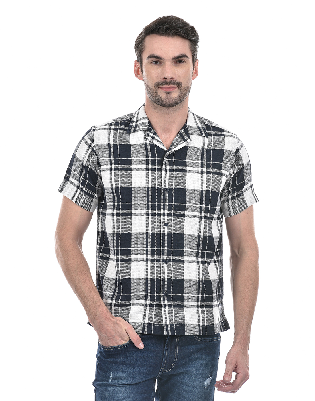 Numero Uno Men Checkered Navy Shirt